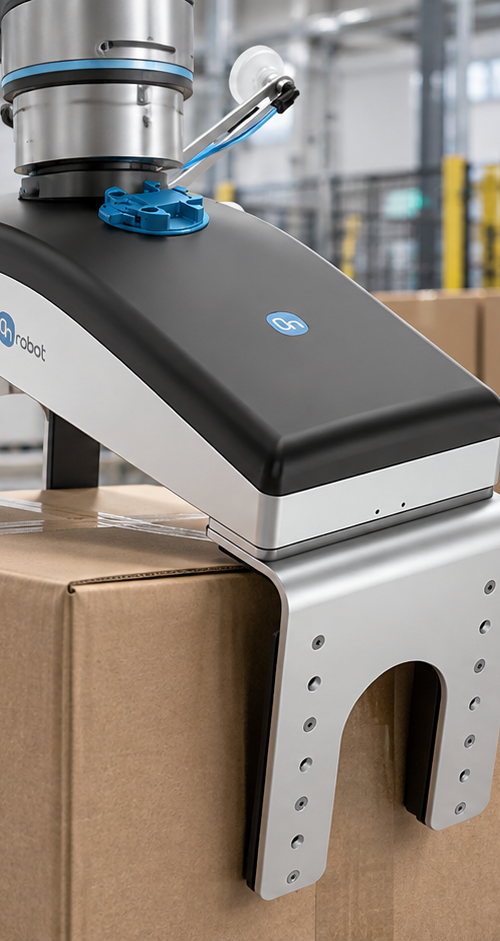 El nuevo 2FGP20 Fork de OnRobot permite automatizar el paletizado de cajas abiertas, empaques frágiles y packaging de baja rigidez mediante soporte inferior tipo horquilla, sujeción superior y operación eléctrica.